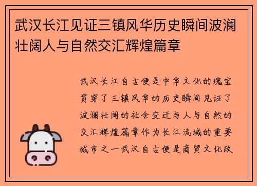 武汉长江见证三镇风华历史瞬间波澜壮阔人与自然交汇辉煌篇章